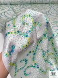 Circles in Swirl Printed Jacquard Silk Charmeuse - Teal / Greens / Yellow / Off-White