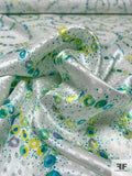 Circles in Swirl Printed Jacquard Silk Charmeuse - Teal / Greens / Yellow / Off-White