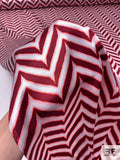 Wavy Chevron Printed Silk Charmeuse - Cherry Red / Light Pink / White