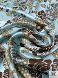 Floral Bouquet Printed Silk Charmeuse - Light Mint / Brown / Tan