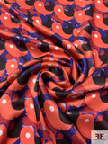 Art Deco Paisley Printed Silk Charmeuse - Coral / Royal / Black / Brick Red