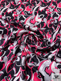 Exotic Floral Printed Silk Charmeuse - Berry Pink / Black / White / Grey