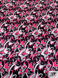 Exotic Floral Printed Silk Charmeuse - Berry Pink / Black / White / Grey