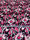 Exotic Floral Printed Silk Charmeuse - Berry Pink / Black / White / Grey