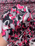 Exotic Floral Printed Silk Charmeuse - Berry Pink / Black / White / Grey