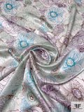 Floral Sketch Printed Silk Charmeuse - Sage / Dusty Purple / Turquoise / Brown