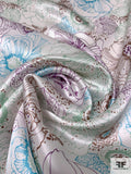 Floral Sketch Printed Silk Charmeuse - Sage / Dusty Purple / Turquoise / Brown