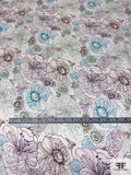 Floral Sketch Printed Silk Charmeuse - Sage / Dusty Purple / Turquoise / Brown