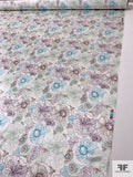 Floral Sketch Printed Silk Charmeuse - Sage / Dusty Purple / Turquoise / Brown