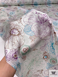 Floral Sketch Printed Silk Charmeuse - Sage / Dusty Purple / Turquoise / Brown