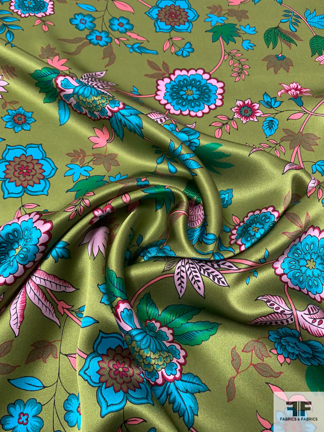 printed silk dress fabric Satin Floral Print Fabric by Yard
