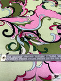 Pucci Inspired Floral Printed Silk Charmeuse - Pinks/Lime/Ochre