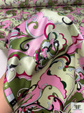 Pucci Inspired Floral Printed Silk Charmeuse - Pinks/Lime/Ochre