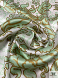Damask Vase Printed Silk Charmeuse - Seafoam Green / Dark Gold / Off-White