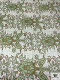 Damask Vase Printed Silk Charmeuse - Seafoam Green / Dark Gold / Off-White