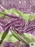 Wild Garden Pillars Printed Silk Charmeuse - Purple / Lime Green / Off-White