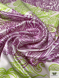 Wild Garden Pillars Printed Silk Charmeuse - Purple / Lime Green / Off-White