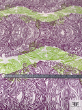 Wild Garden Pillars Printed Silk Charmeuse - Purple / Lime Green / Off-White