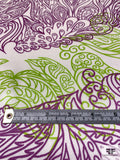 Wild Garden Pillars Printed Silk Charmeuse - Purple / Lime Green / Off-White