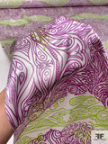 Wild Garden Pillars Printed Silk Charmeuse - Purple / Lime Green / Off-White