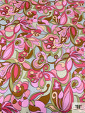 Pucci Inspired Floral Printed Silk Charmeuse - Pinks / Lime / Ochre / Mint