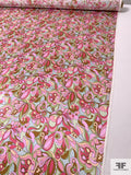 Pucci Inspired Floral Printed Silk Charmeuse - Pinks / Lime / Ochre / Mint