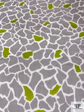 Graphic Rock Printed Silk Habotai - Grey / Lime Green / White
