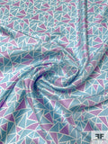 Triangle Mosaic Printed Fine Silk Twill - Sky Blue / Light Violet