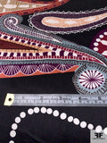 Border Pattern Paisley Printed Silk Charmeuse - Black / Purples / Cranberry / Tan / White