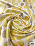 Painterly Circles Printed Heavy Silk Charmeuse - Yellow / Taupe / Ivory