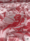 Floral Printed Silk Chiffon - Red / Off-White