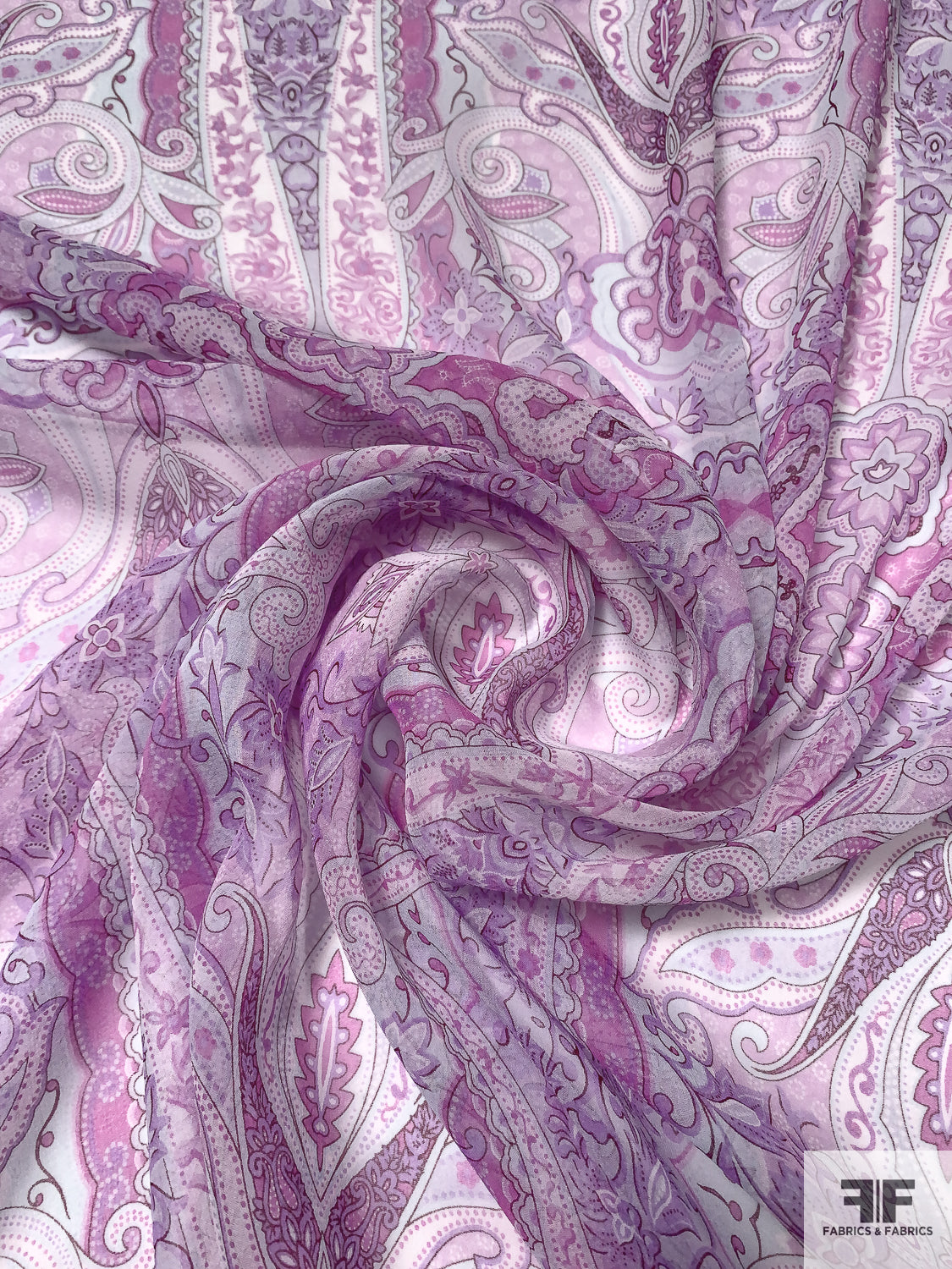 Paisley Vases Printed Silk Chiffon - Orchid Pink / Lavender / Sky Blue / Off-White