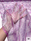 Paisley Vases Printed Silk Chiffon - Orchid Pink / Lavender / Sky Blue / Off-White