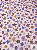 Jovial Butterfly and Floral Printed Silk Chiffon - Purples / Blue / Army Green / Ochre / Blush Pink
