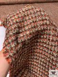 Italian Wool Blend Flattened Boucle Jacket Weight Tweed with Gold Lurex Yarn - Shades of Orange / Tan / Lurex Gold