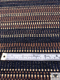 French Striped Pattern Cotton Blend Jacket Weight Tweed - Brown / Oatmeal / Navy / Black