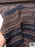 French Striped Pattern Cotton Blend Jacket Weight Tweed - Brown / Oatmeal / Navy / Black