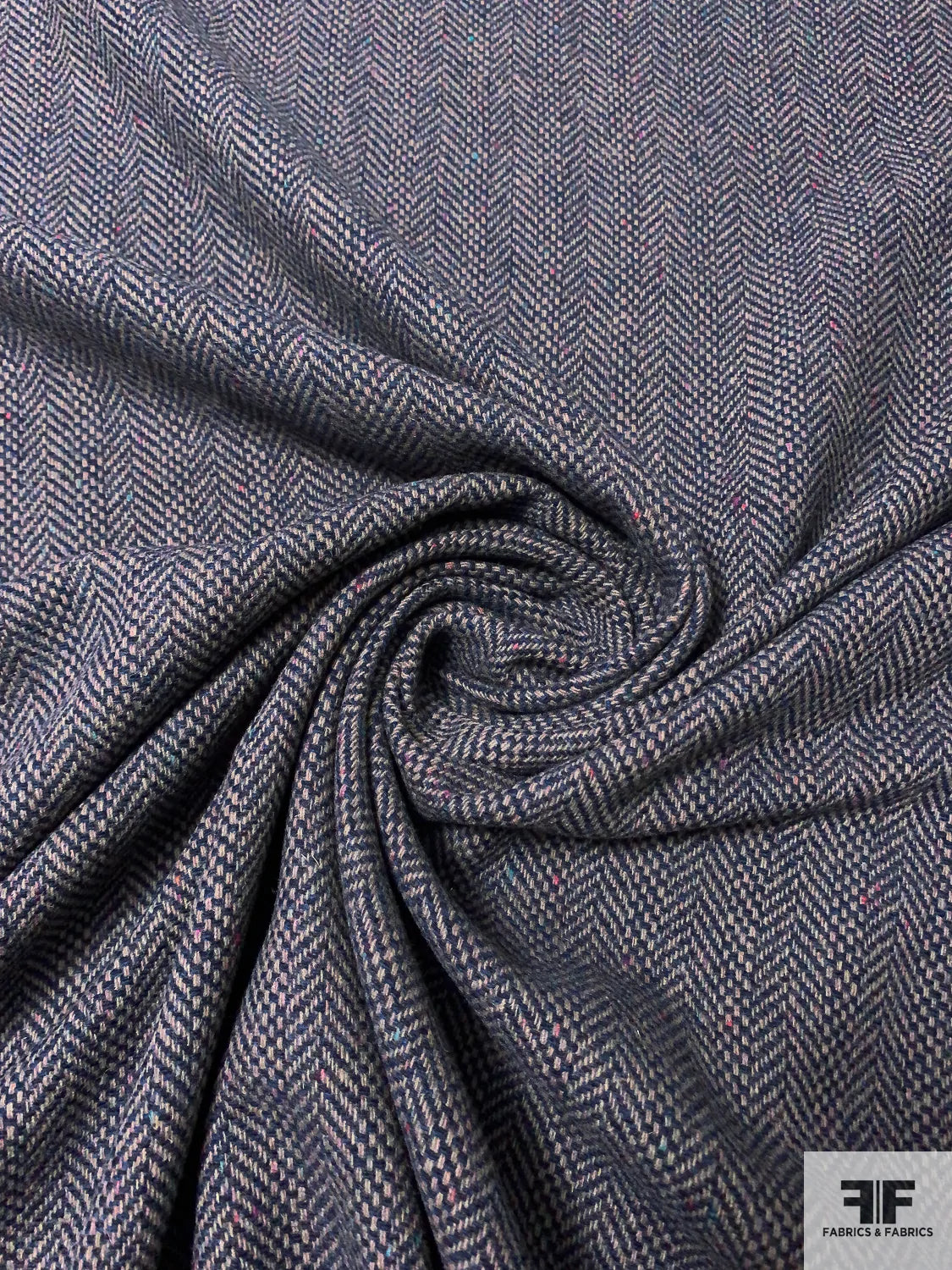 Italian Herringbone Wool Blend Suiting - Taupe / Navy