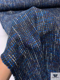 Italian Classic Wool Blend Tweed Suiting - Blue / Brown / White