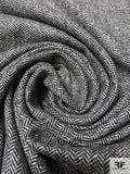 Italian Herringbone Wool Blend Suiting - Black / Off-White