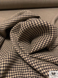 Italian Mini Houndstooth Wool Blend Suiting with Stretch - Midnight Brown / Tan