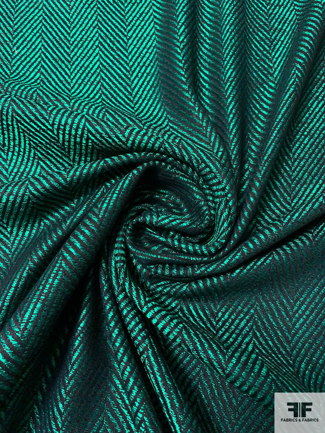 Italian Herringbone Acrylic Blend Jacket Weight Suiting - Emerald  Green/Black
