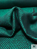 Italian Herringbone Acrylic Blend Jacket Weight Suiting - Emerald Green / Black
