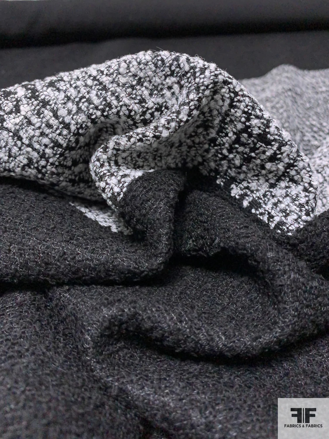 Italian Glen Plaid Boucle Chenille Tweed Panel - Black / Off-White