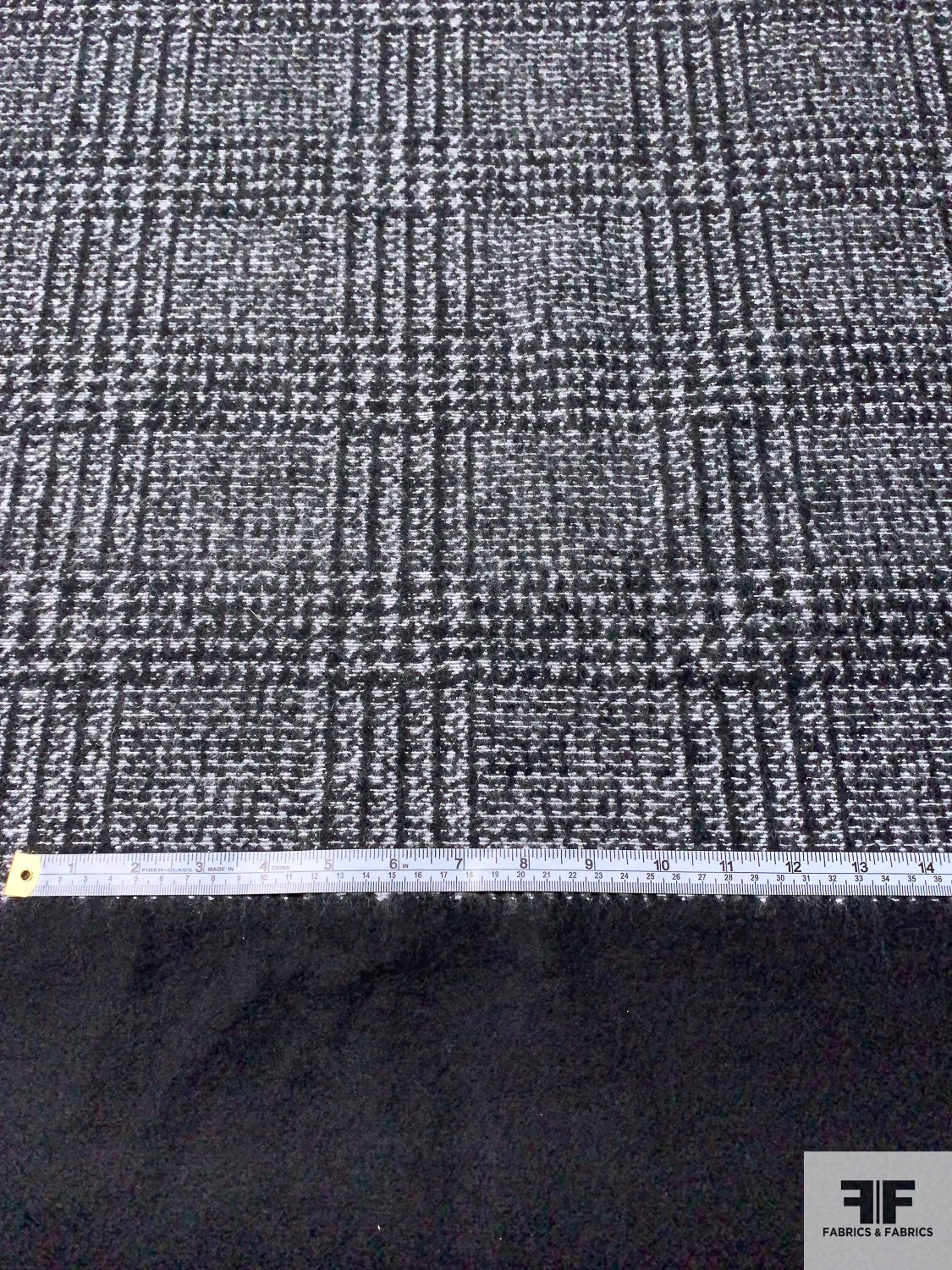 Italian Glen Plaid Wool Blend Brushed Tweed Panel - Grey / Charcoal / Black