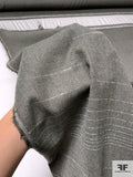 Italian Striped and Fringed Light Wool Gabardine Shawl Panel - Dusty Olive Green / Sage-Tan