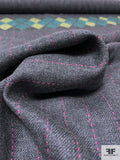 Italian Striped and Argyle Gabardine Flannel Wool Suiting Panel - Heather Grey / Hot Pink / Greens