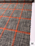Italian Glen Plaid Wool Jacket Weight Tweed Suiting - Orange / Black / Off-White