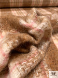 Italian Plaid Mohair Jacket Weight - Saddle Brown / Ivory / Pink
