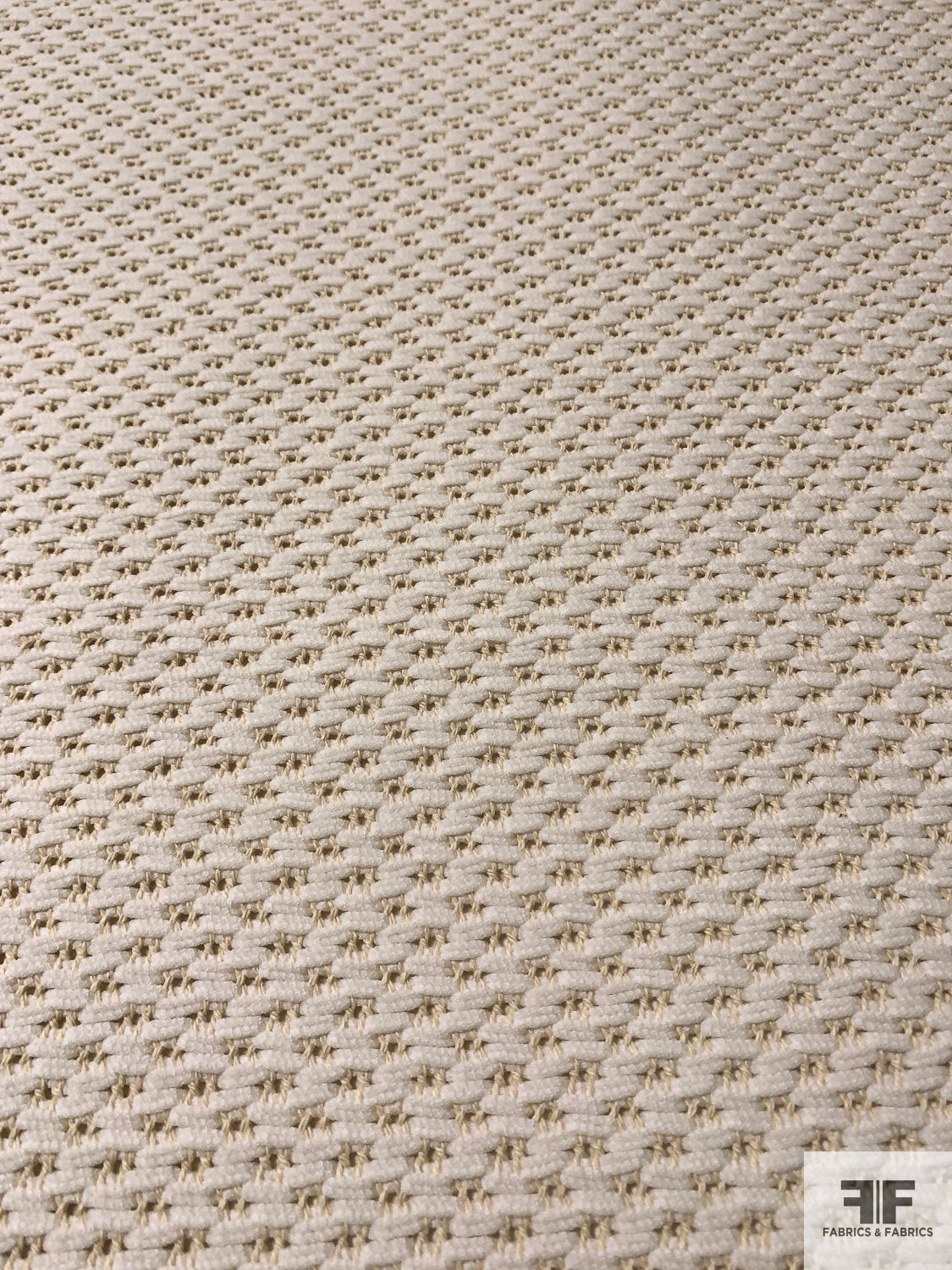 Italian Open Woven Cotton Blend Novelty Tweed with Stretch - White / Cream